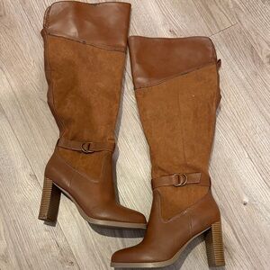 JustFab Tan Over the Knee Boots